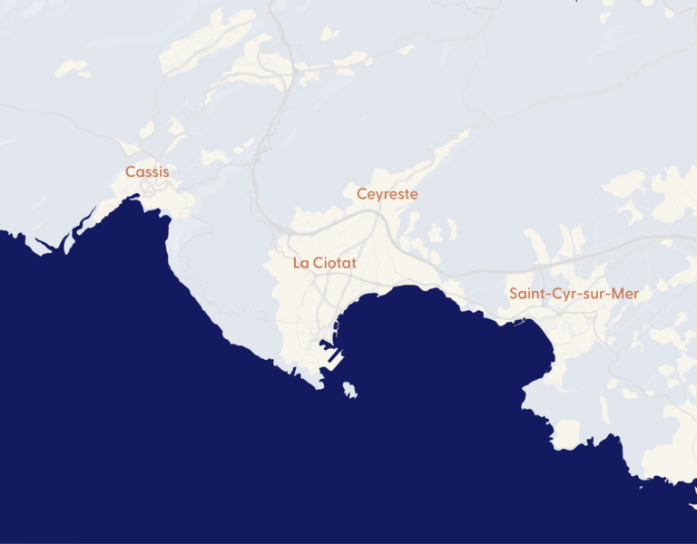Carte de la zone d'intervention de Calanque Conciergerie autour de La Ciotat, Cassis et les Calanques